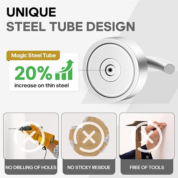 Neosmuk Magnetic Hooks, Cruise Ship Essentials, 30lb+ Heavy Duty Magnetic Hooks for Cruise Cabins, Refrigerator, Grill, Hanging, and Travel | Extra Strong Must-Haves Magnet Hook,Silver,Pack of 10