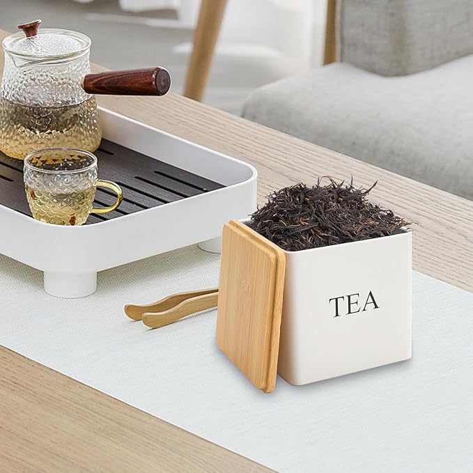 3 Pack 16oz Tea Sugar Coffee Container Set, Kitchen Canister Tins with Bamboo Lids, Stackable Storage Jar Suitable for Coffee Beans, Tea, Sugar, Flavourings, Cereals, Snacks