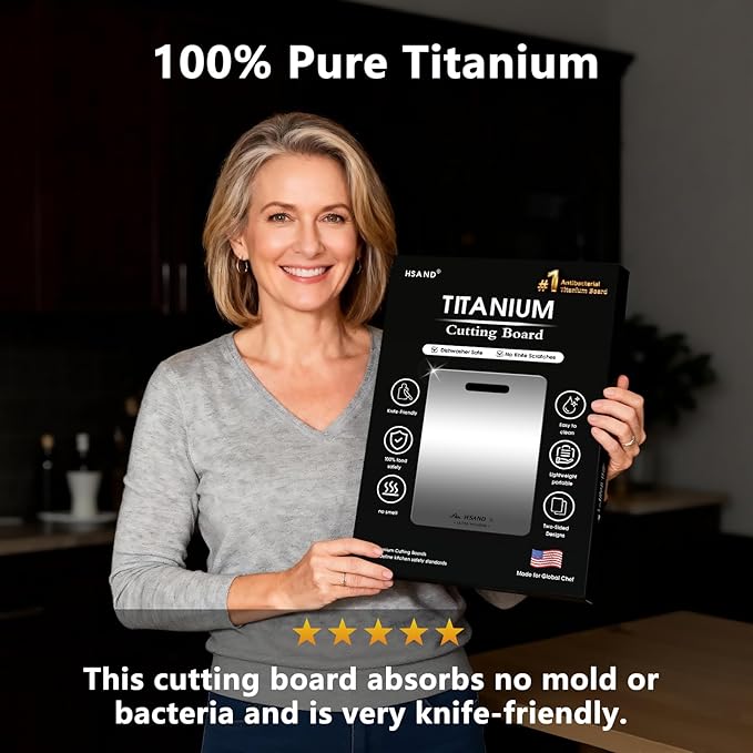 Titanium Cutting Boards for Kitchen, 100% Pure Titanium Cutting Boards, Cutting Board Double Sided Food Grade, Perfect for Sushi, Meat, Vegetables & Meal Prep – Easy To Clean 12"x9"