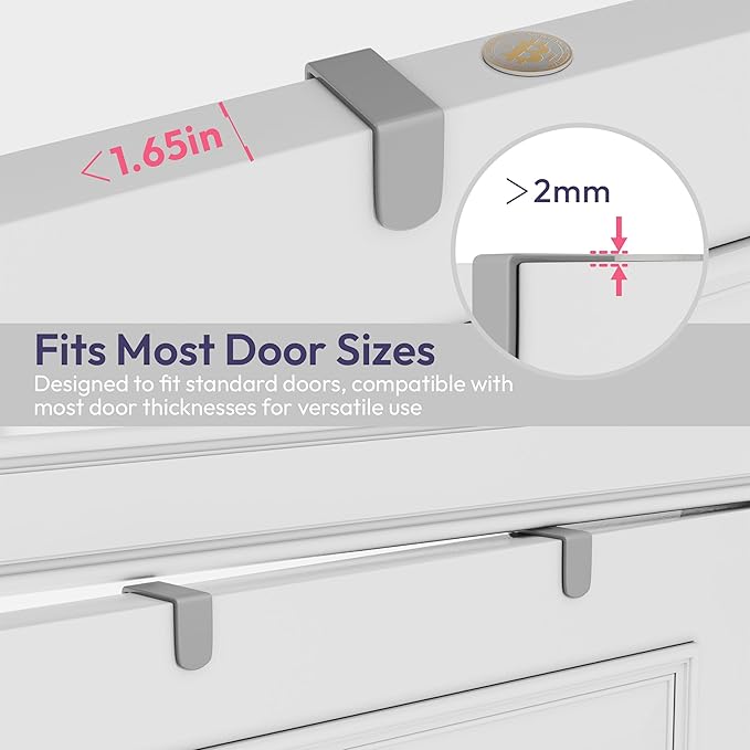 SWTYMIKI Over The Door Hooks Organizer - Multi-Functional Door Hanger with 16 Hooks & 2 Mesh Baskets, Long Coat Rack for Bathroom, Bedroom, Living Room, Home Storage Organizer, Gray