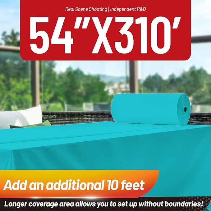 Plastic Table Cloth, 310 Ft X 54 In Disposable Tablecloth Light Blue Tablecloth Premium PEVA Plastic Table Cloth Disposable with Any Cut Sliding Cutters for Picnics, Parties, Birthdays, Festivals