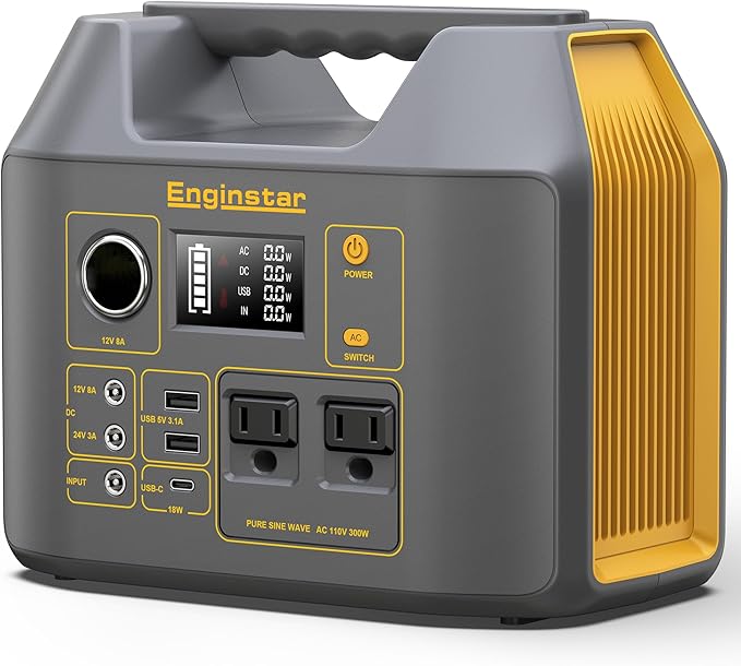 EnginStar Portable Power Station,300W Solar Generator, 110V 296Wh Power Bank Two Pure Sine Wave AC Outlet 80000mAh Lithium Battery Pack for Camping Outdoors Trip RV Hunting Vans Emergency Backup