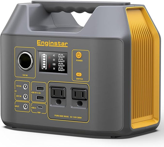 EnginStar Portable Power Station,300W Solar Generator, 110V 296Wh Power Bank Two Pure Sine Wave AC Outlet 80000mAh Lithium Battery Pack for Camping Outdoors Trip RV Hunting Vans Emergency Backup