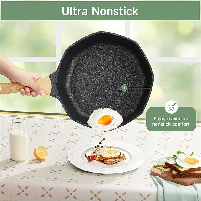 RealCool Pots and Pans Set Non Stick, 8 Pieces Induction Cookware, Octagon Nonstick Kitchen Cookware Sets with Frying Pans/Casserole/Saucepan(PFOS, PFOA Free)