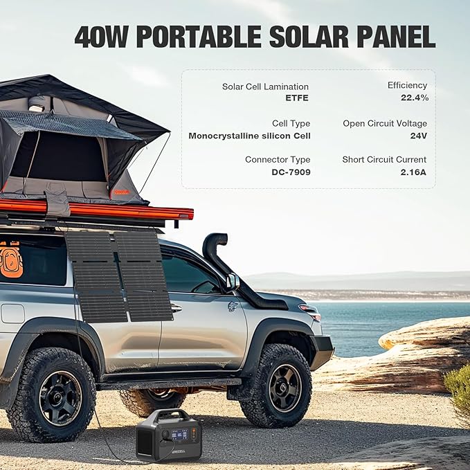 GRECELL Solar Generator with 40W Solar Panel Included,230Wh Portable Power Station 1.5hrs Fast Charging, (600W Surge) AC Outlets, LiFePO4 Battery Backup for Outdoor Camping, Trip, Power Outage