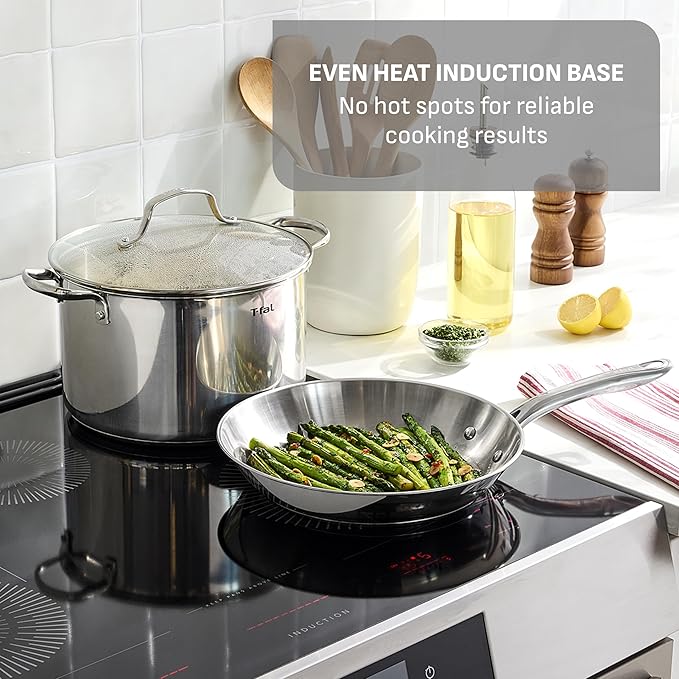 T-Fal Gourmet 11" & 12" Stainless Steel Pan Set, Induction Compatible, Dishwasher Safe, Oven Safe to 500°F, Skillet Set, Frying Pans, Silver