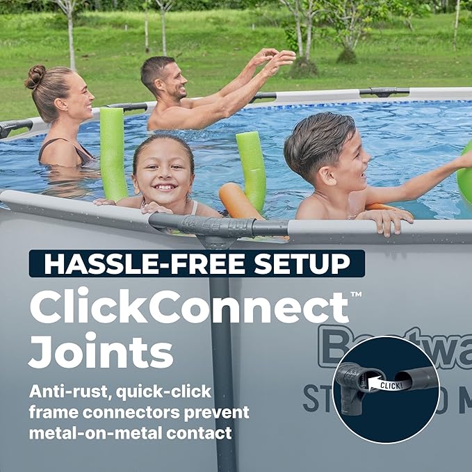 Bestway スチールプロMAX 14フィート x 48インチ 地上設置型プール、丸型金属フレーム、フィルターポンプ、はしご、カバー付き、グレー