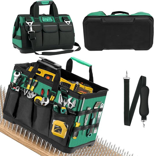 Heavy Duty Tool Bag 18Inch, 18-Pocket Molded Bottom Toolbox Organizer Portable Waterproof, Upgraded Handle Tool Bag for Mechanics, DIY, Valentines Day Gifts for Him Dad Men