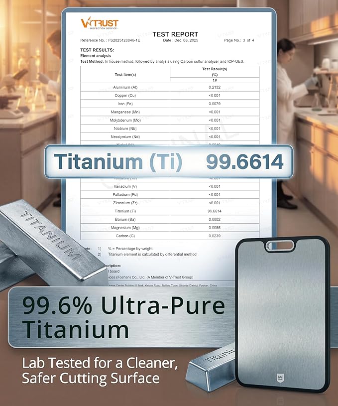 Titanium Cutting Board for Kitchen, Double Sided 100% Pure Titanium & PP Cutting Board with Deep Juice Groove, Metal Chopping Board, Easy to Clean Large Durable Cutting Board for Meat (15" x 10.3")
