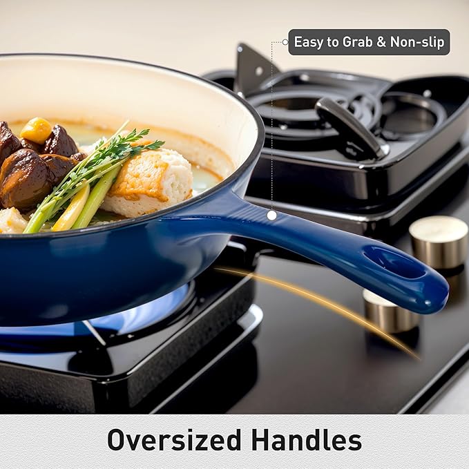 MAISON ARTS 7 Piece Enameled Cast Iron Cookware Set, Induction Dutch Oven Pot with Lid, Blue Non Toxic Pots and Pans set, PFOA-PFOS Free