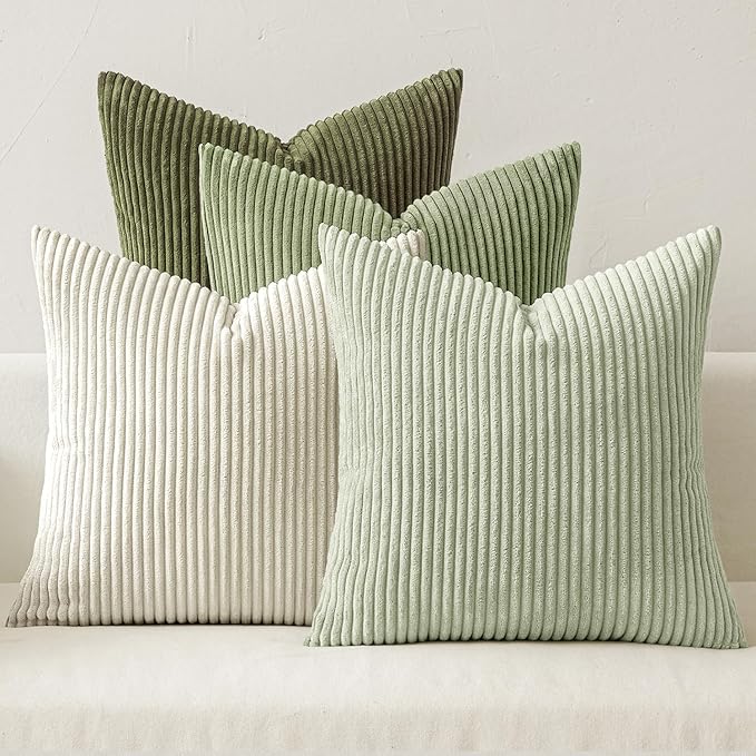 MIULEE Decorative Throw Pillow Covers Set of 4 Summer Light Green Gradient Natural Earthy Modern Classic Soft Corduroy Cushion Covers for Sofa Couch Bed Living Room Spring Home Decor 18x18 Inch