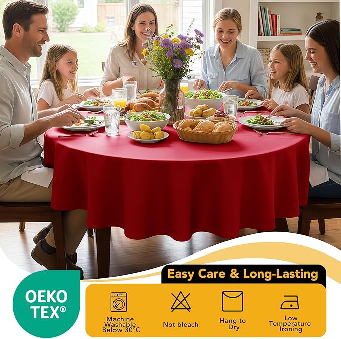 6-Pack Red Round Tablecloths, 132 Inches, Stain-Resistant Polyester for 6-8 Ft Round Tables - Washable Table Covers for Weddings, Banquets, Birthday Parties, Events