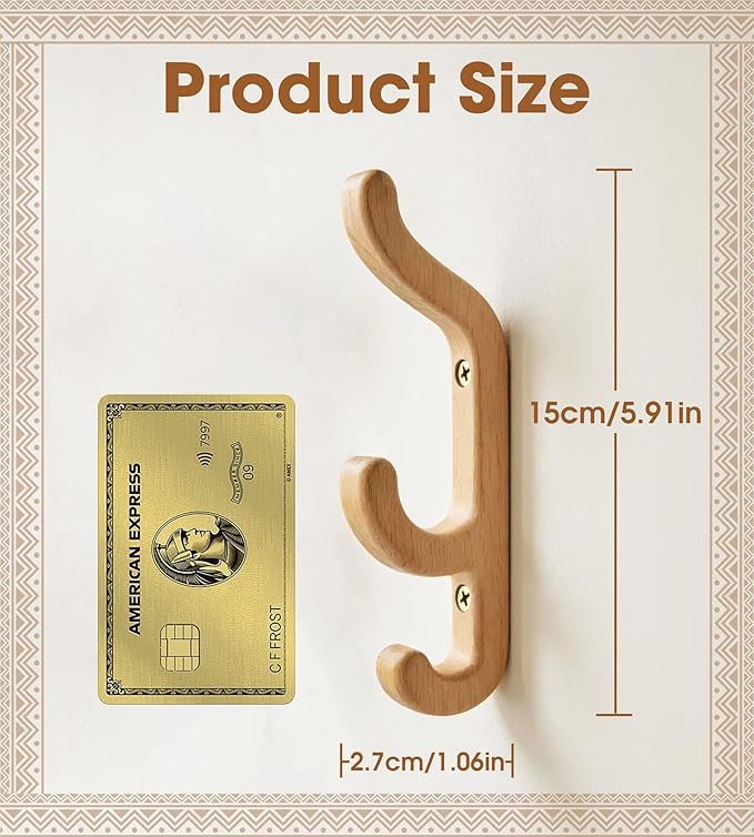 Wooden Wall Hook for Coat and Towel – 2 Pack Beech Wood Hooks for Heavy Bags, Towels, Hats & Clothes, WCH3B, Wall Mounted 3 Curved Hooks Design, Modern Home Decor, Patent Pending, Large