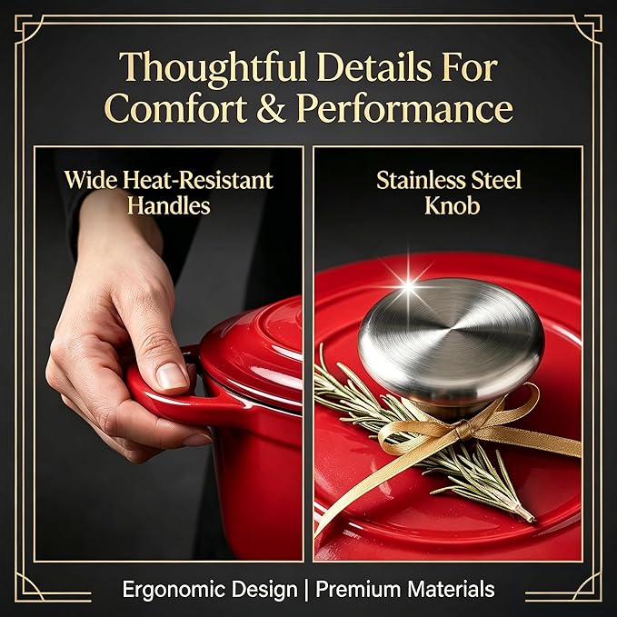 QuliMetal Enameled Cast Iron Cookware Set, 4-Piece Pots and Pans Set with Lids, 10.25" Skillet, 2QT Saucepan, 2.8QT & 4.8QT Dutch Ovens, Oven Safe to 500°F, All Stovetops Compatible - Rouge Red