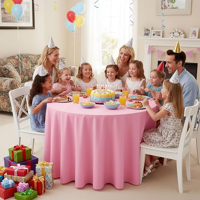 10-Pack Pink Round Tablecloths, 70 Inches, Stain-Resistant Polyester for 3-4 Ft Round Tables - Washable Table Covers for Weddings, Banquets, Birthday Parties, Events
