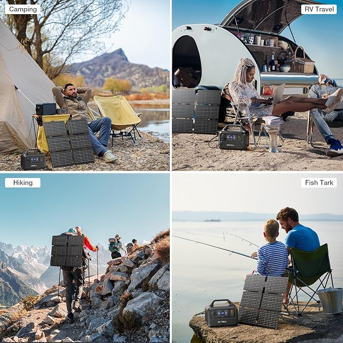 GRECELL Solar Generator with 40W Solar Panel Included,230Wh Portable Power Station 1.5hrs Fast Charging, (600W Surge) AC Outlets, LiFePO4 Battery Backup for Outdoor Camping, Trip, Power Outage