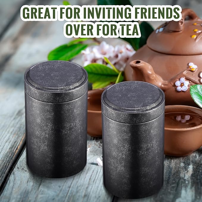 meekoo 18 Pcs Tea Tins Canister for Loose Tea 6 oz Airtight Tea Tins Bulk with Lids Metal Tea Jars Small Round Storage Containers for Travel Business Coffee Cans Candy Spices Herbs Kitchen(Black)