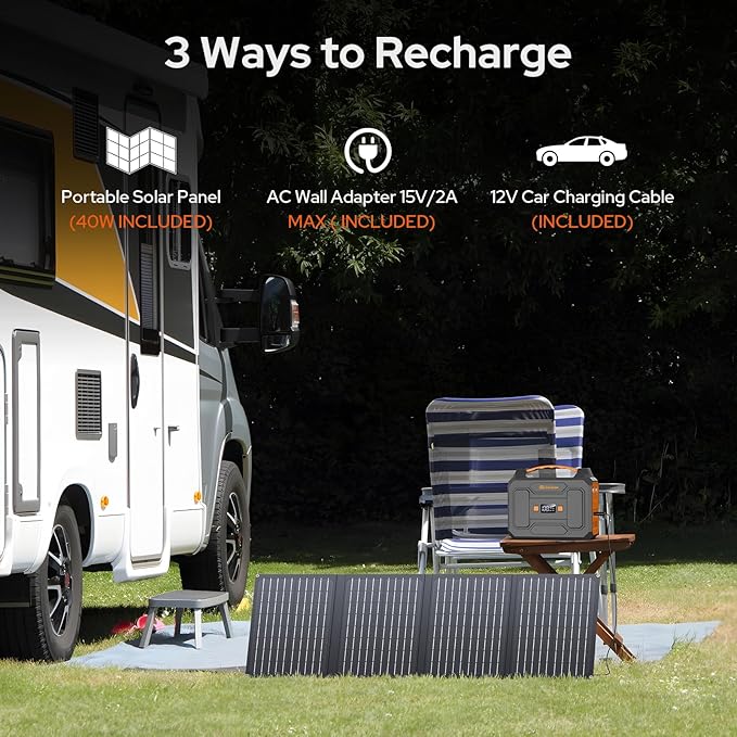 Portable Solar Generator with Panel, 300W Portable Power Station with Foldable Solar Panel 40W, 110V AC Outlet 100W Camping Solar Power Bank Lithium Battery Pack for Home Use RV Outdoor Power Outage