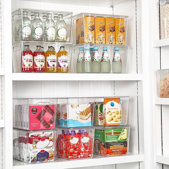 Vtopmart 10 Pack Clear Stackable Storage Bins with Lids,XLarge Plastic Containers with Handle for Pantry Organizer and Storage,Perfect for Kitchen,Fridge,Cabinet, Closet,Bathroom Organization