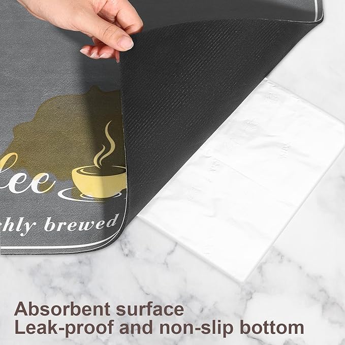 CooRug Absorbent Coffee Mat, Fashion Dish Drying Mat for Kitchen Counter Coffee Bar Accessories Espresso Machine Dish Rack 16" x 24" Dark Grey