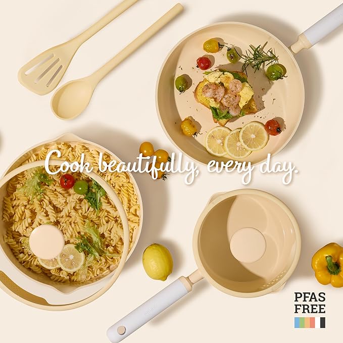 CAROTE Ceramic Cookware Set Nonstick, 9pcs Pots and Pans Set Non stick, Non-Toxic & PFAS-Free,Dishwasher, RV/Camping Cookware Set,Sauce Pan with Lid, Yellow