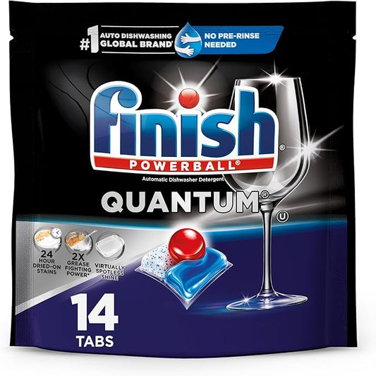 Finish Quantum Dishwasher Pods, No Pre-Rinse Dishwasher Detergent Soap Removes 24HR Dried-On Stain and Grease, Leaving a Virtually Spotless Shine, 14 Count