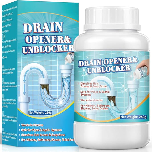 Drain Cleaner, Drain Clog Remover 260g, Fast-Acting Pipeline Dredging Agent, Heavy Duty Grease and Food Clogs for Kitchen Sink, Toilet, Shower, Sink Unblocker for Hair (White)