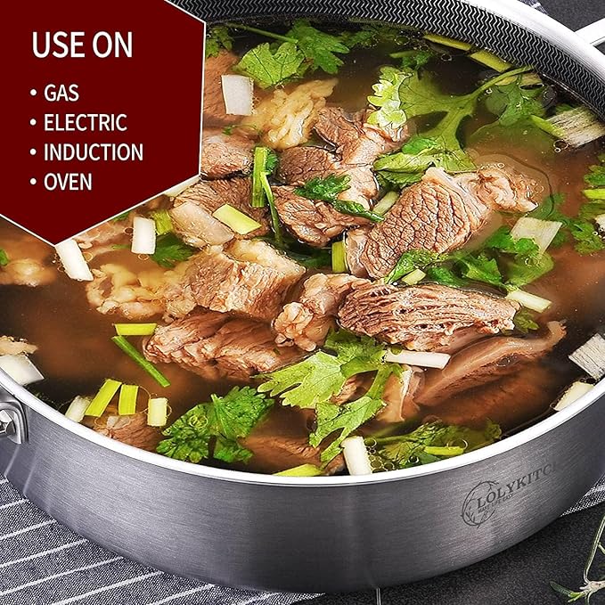 LOLYKITCH Frying Pan Set Nonstick, 10 Pieces Stainless Steel Cookware Set Skillet with Detachable Handle, Induction & Oven Safe, Professional Non-Toxic PFOA Free Pans for Everyday Cooking