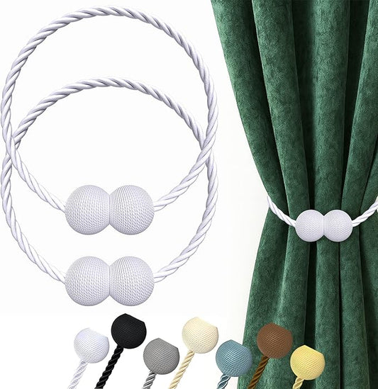 Hion Magnetic Curtain Tiebacks White 2pcs, Curtain Tiebacks Buckles Holdbacks Holders Hooks Clip for Home Bedroom Office Decorative Curtain
