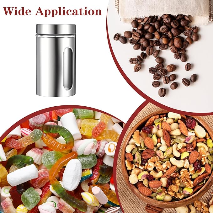 3 Pack Large Kitchen Canisters Set Airtight Coffee Sugar Tea Candy Storage Jars with Window Glass Stainless Steel Containers with Lids for Flour Cookies Spices Grains Kitchen Decorations(32 oz)