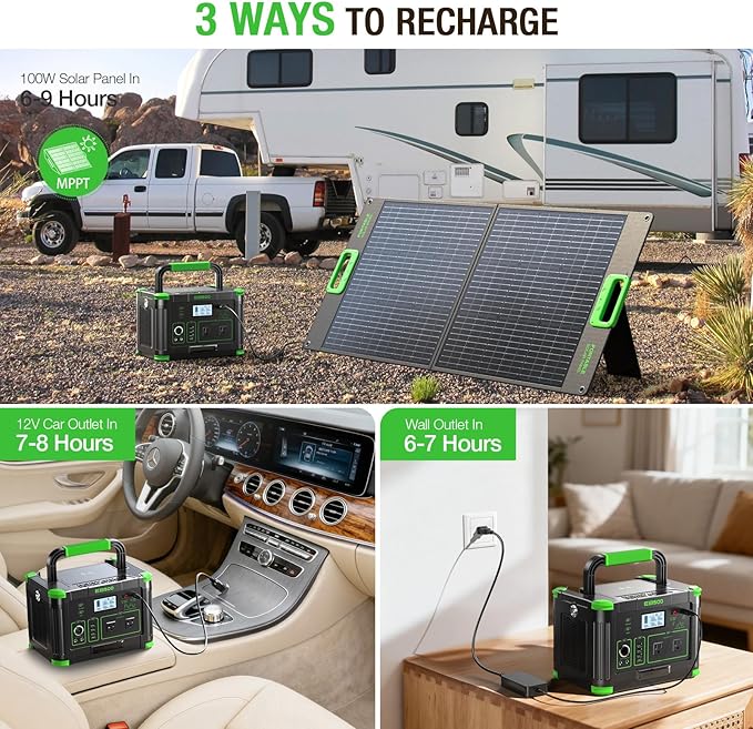 Portable Power Station 500W (Peak 1000W), 519Wh Solar Generator with 2x110V AC Outlets & USB-C PD 60W, 10-Port Power Bank with Wireless Charger for Outdoor Camping, RV Trips, and Home Emergency Backup