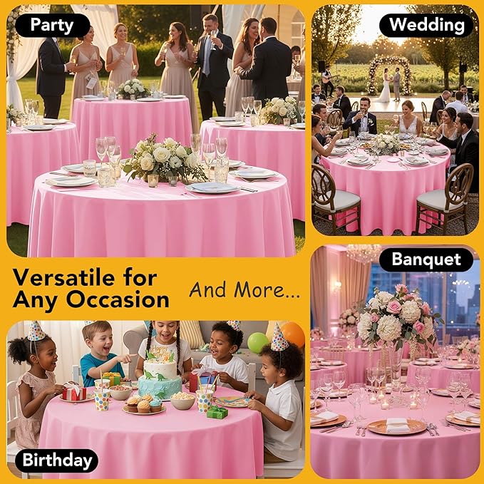 10-Pack Pink Round Tablecloths, 70 Inches, Stain-Resistant Polyester for 3-4 Ft Round Tables - Washable Table Covers for Weddings, Banquets, Birthday Parties, Events