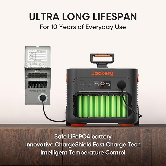 Jackery Explorer 2000 Plus + Manual Transfer Switch, LiFePO4 Battery Home Backup System, up to 12kWh Portable Power Station with Add-on Battery Packs, Expandable for Home Backup