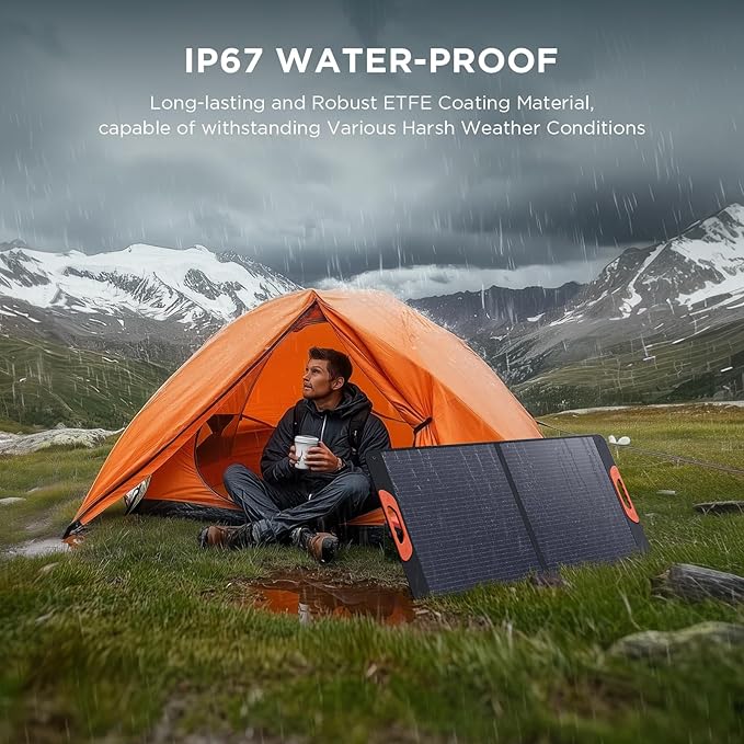 ZOUPW 110 Watt Portable Solar Panel for Jackery Explorer 300/500/Ecoflow/Anker Solix/Bluetti, Foldable Monocrystalline Solar Charger IP67 Waterproof Offgrid Power for Camping RV Battery Backup