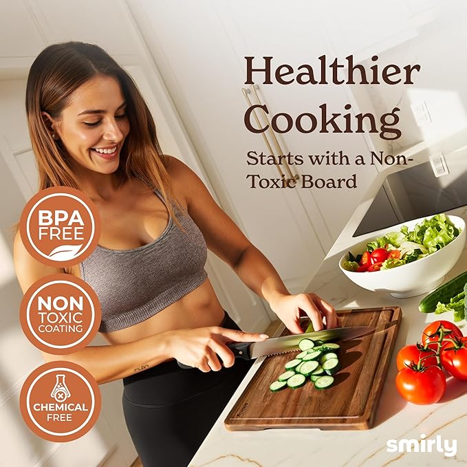 SMIRLY Bamboo Cutting Board Set, Chopping Board and Wooden Cutting Boards for Kitchen, Small Wood Cutting Board and butcher block (Acacia Wood, 2 Pack)