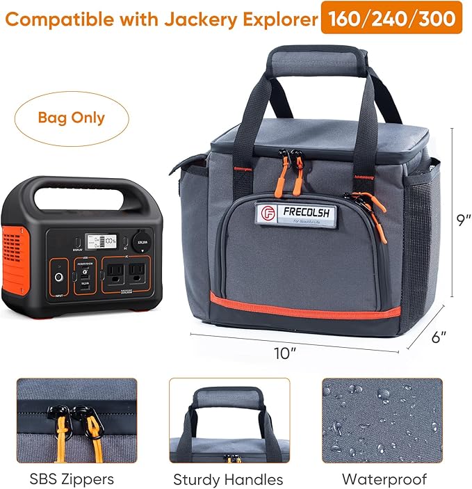Travel Carrying Case Compatible with Jackery Explorer 300/240/160, Portable Power Station Storage Case with Water- proof Bottom and Front Pockets for Jackery Accessories Solar Generator