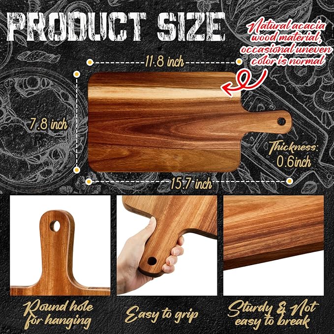 Nuenen 1 Pcs Wood Cutting Board with Handle Acacia Bamboo Wooden Serving Kitchen Chopping Boards for Pizza, Bread, Cheese, Charcuterie, Fruit, Vegetables (15.7 x 7.8 Inch,Acacia)