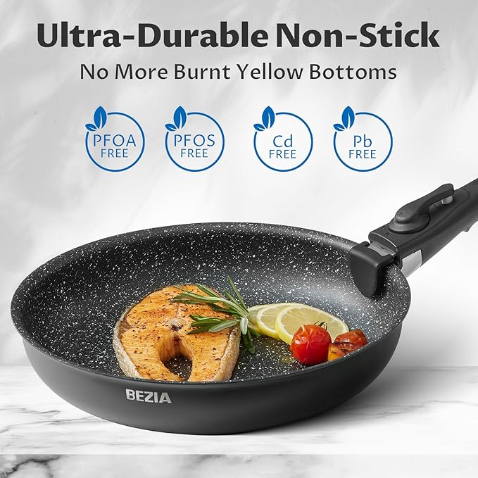 BEZIA Induction Cookware Set 10 Pieces, Nonstick Pots and Pans Set with Removable Handles, for All Hobs, Stackable Design, Dishwasher/Oven Safe, PFAS Free