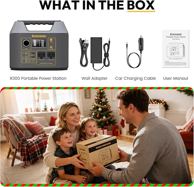 EnginStar Portable Power Station,300W Solar Generator, 110V 296Wh Power Bank Two Pure Sine Wave AC Outlet 80000mAh Lithium Battery Pack for Camping Outdoors Trip RV Hunting Vans Emergency Backup