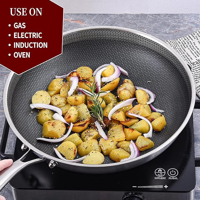LOLYKITCH 6 QT Tri-Ply Stainless Steel Non Stick Sauté Pan with Lid and 8-10 Inch Frying Pan,Induction Hybrid Cookware Set, Oven Safe and Detachable Handle