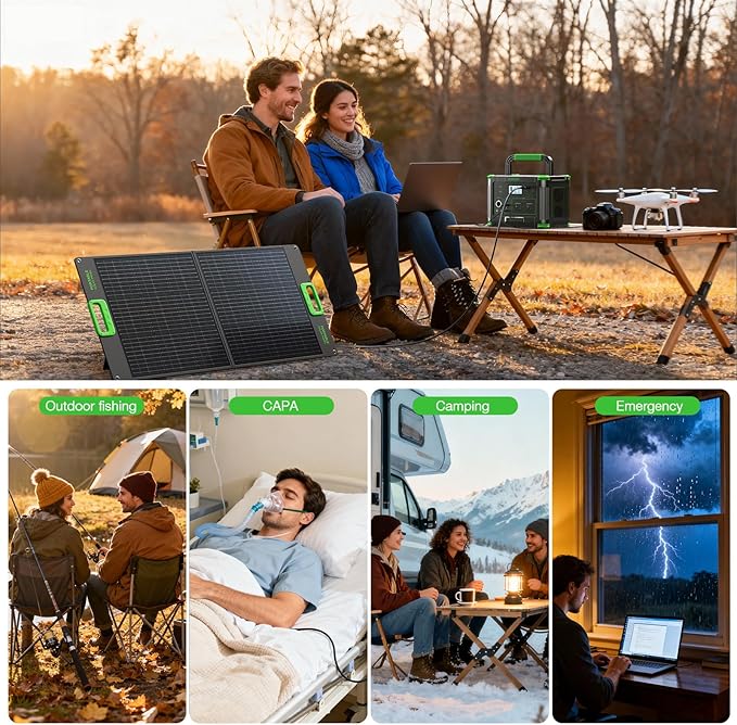 Portable Power Station 500W (Peak 1000W), 519Wh Solar Generator with 2x110V AC Outlets & USB-C PD 60W, 10-Port Power Bank with Wireless Charger for Outdoor Camping, RV Trips, and Home Emergency Backup