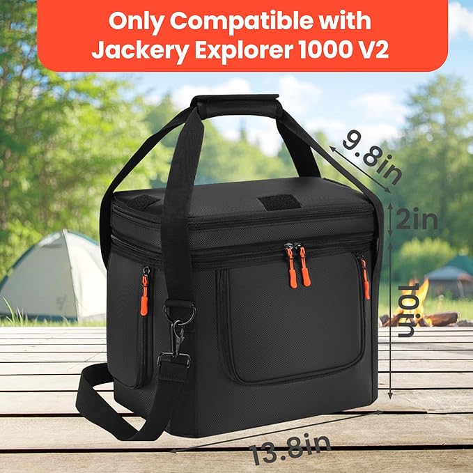 Soft Carrying Bag Compatible with Jackery Explorer 1000 V2, Portable Power Station Storage Case with Adjustable Shoulder Strap, Padding, Pocket, Side Zipper, Generator Covers for Outside