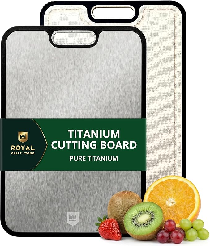 Titanium Cutting Board for Kitchen, Double Sided 100% Pure Titanium & PP Cutting Board with Deep Juice Groove, Metal Chopping Board, Easy to Clean Large Durable Cutting Board for Meat (15" x 10.3")
