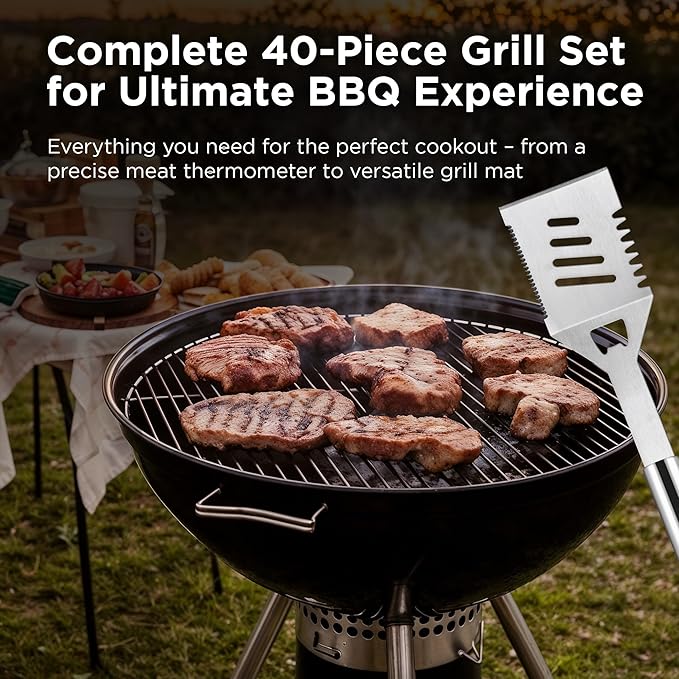 Kaluns BBQ Accessories, Complete Grill Set Dad Gifts for Fathers Day, 40 Pcs Premium Heavy Duty Stainless Steel Barbecue Grill Accessories for Outdoor Grill Gifts for Men