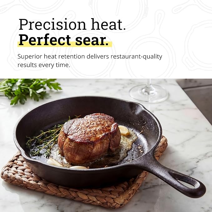 Lodge Seasoned Cast Iron Skillet - PFAS-Free, Non-Toxic Cookware - Use with an Oven, Stove, Grill, or Campfire - Naturally Non-Stick & Oven Safe - 6.5 Inches