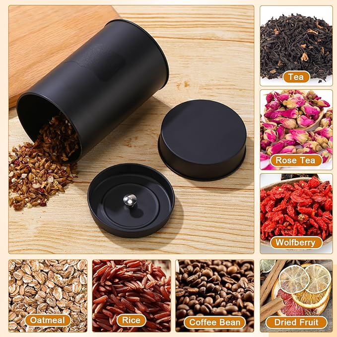 Tanlade 6 Pcs Tea Tin Canisters Airtight Double Lid Metal Storage Containers with Erasable Labels Marker, 14 oz Round Tins for Loose Leaf Tea Coffee Sugar Spice Pantry Organization