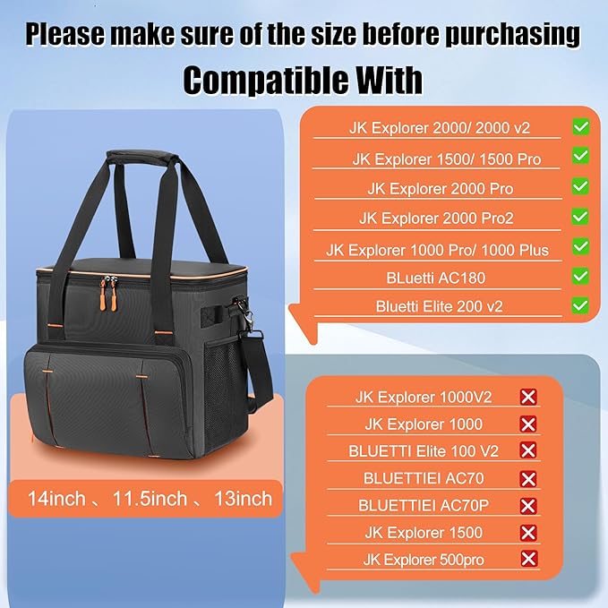 Portable Station Bag Compatible with Jackery Explorer 2000 v2/ 2000/ 2000 Pro/1000 Plus/ 1500/ 1500 Pro/ BLUETTI Elite 200 V2, Padded Travel Carrying Bag with Large Accessory Pocket & Shoulder Strap