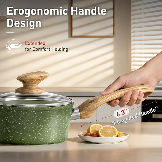 DishDelight Green Induction Pots and Pans Set, 12 Piece Cooking Pot and Pan Set Nonstick, Granite Kitchen Cookware Set Non Toxic, PFOA&PFOS Free