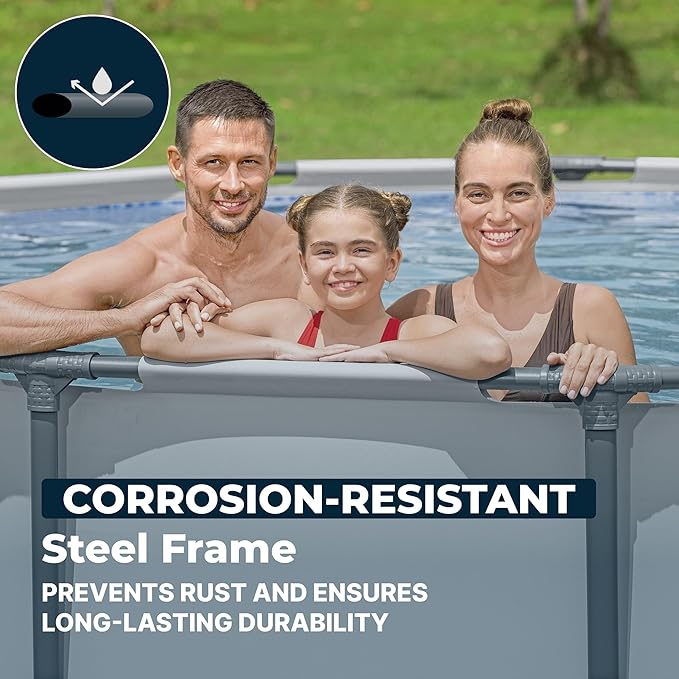 Bestway Steel Pro MAX 14フィート x 42インチ 地上設置型プール、丸型金属フレーム屋外スイミングプールセット（フィルターポンプ、はしご、カバー付き）、グレー