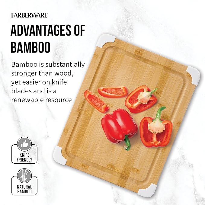 Farberware Nonslip Bamboo Cutting Board with Juice Groove,11x14 Inch,White,(Pack of 6)